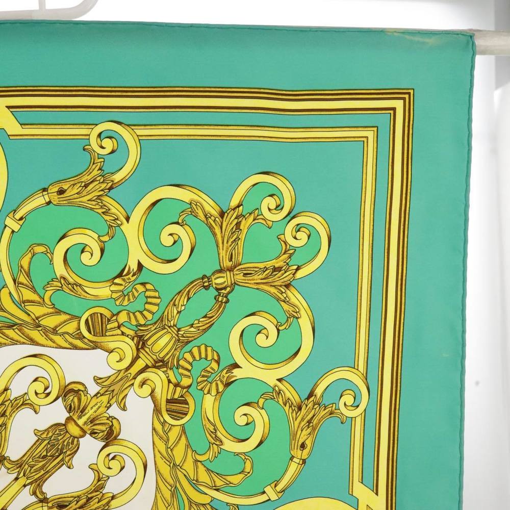 HERMES Carre 90 Scarf ""LES TUILERIES"" Silk Green Yellow Auth 99949 - Picture 5 of 16